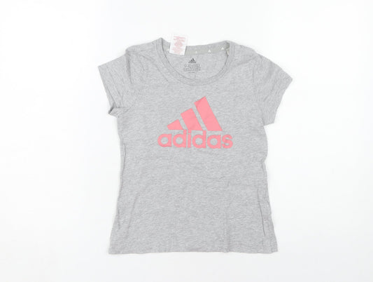 Adidas Grey Girls T-Shirt 9-10 Years Short Sleeve Logo