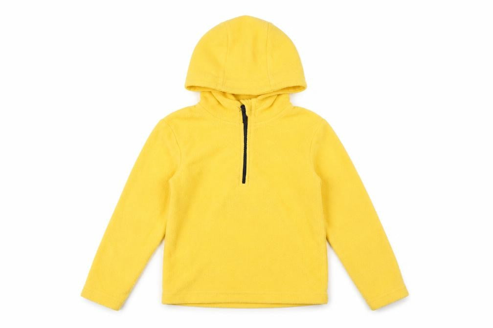 Front view of Mountain Warehouse boys’ yellow fleece hoodie 3-4 years