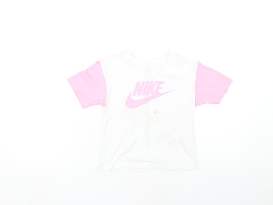 Nike Girls Graphic T-Shirt, White/Pink, 3-4 Years