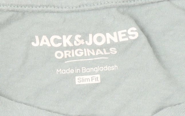 Jack & Jones Men's Green Graphic Print T-Shirt L Slim Fit