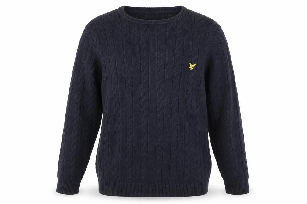 Lyle & Scott Men's Blue Cable-Knit Pullover Jumper L