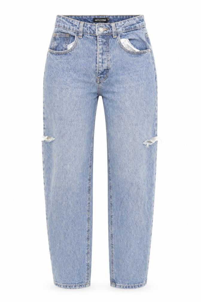 PrettyLittleThing Women's Blue Distressed Straight Jeans UK 8