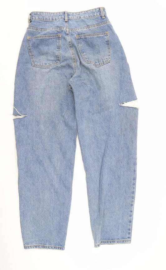 PrettyLittleThing Women's Blue Distressed Straight Jeans UK 8