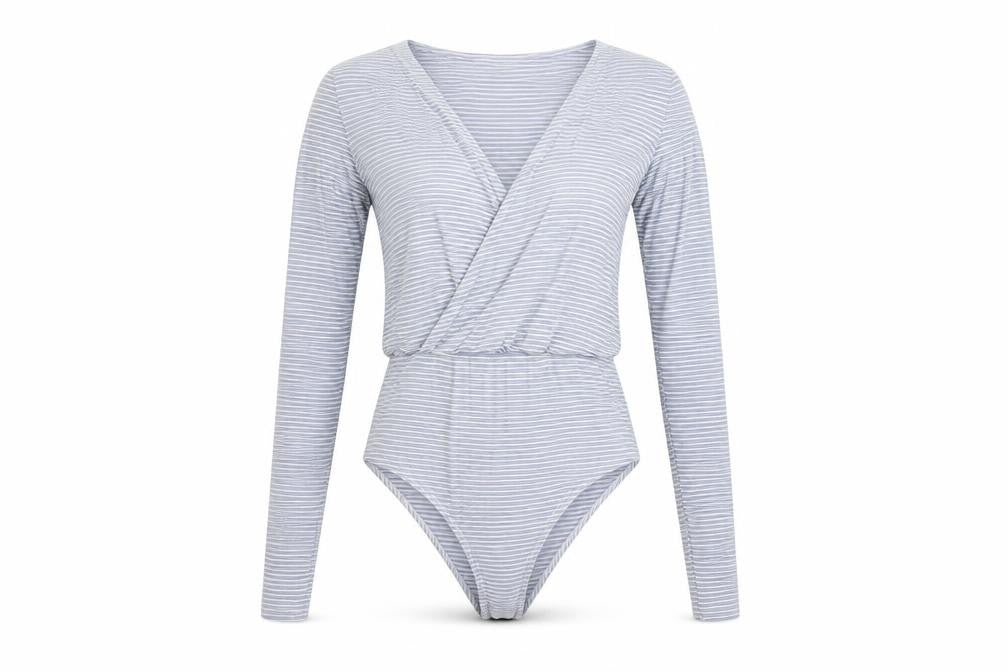 H&M Women's Grey Striped Bodysuit, Size S