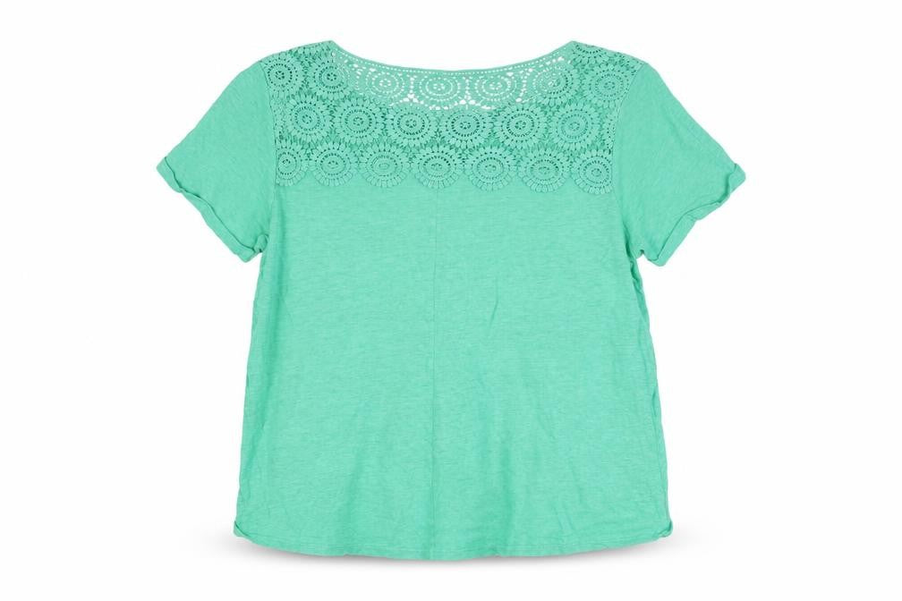 Womens UK Size L Lands' End Green Linen Blend T-Shirt