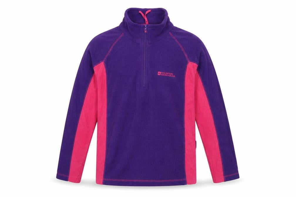 Front view of Mountain Warehouse girls’ purple pink fleece sweatshirt 11-12