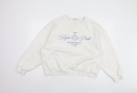 Stradivarius Women's White Logo Pullover Sweatshirt Size 12