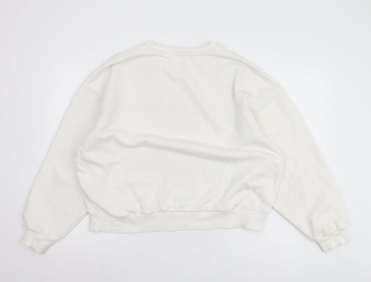 Stradivarius Women's White Logo Pullover Sweatshirt Size 12