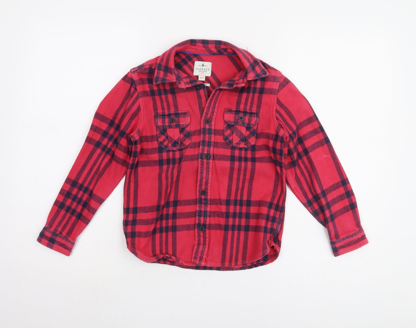 Fat Face Girls Red Plaid Button-Up Shirt 6-7 Years