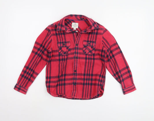 Fat Face Girls Red Plaid Button-Up Shirt 6-7 Years
