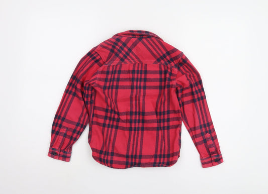 Fat Face Girls Red Plaid Button-Up Shirt 6-7 Years