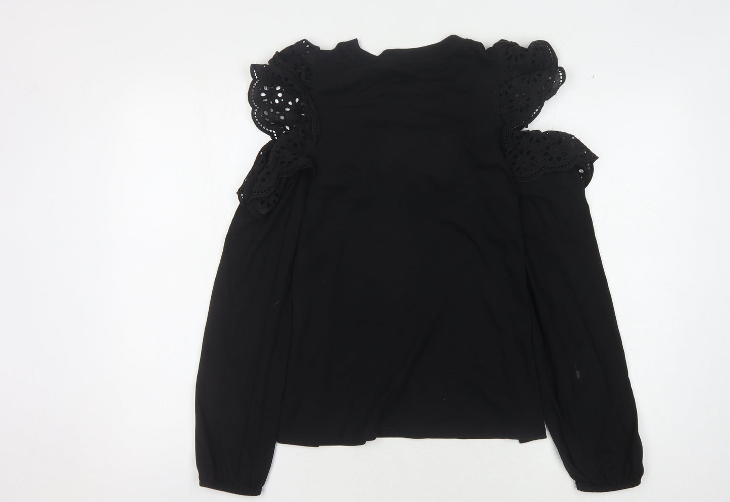 River Island Women's Black Crochet Accent Top Size 10