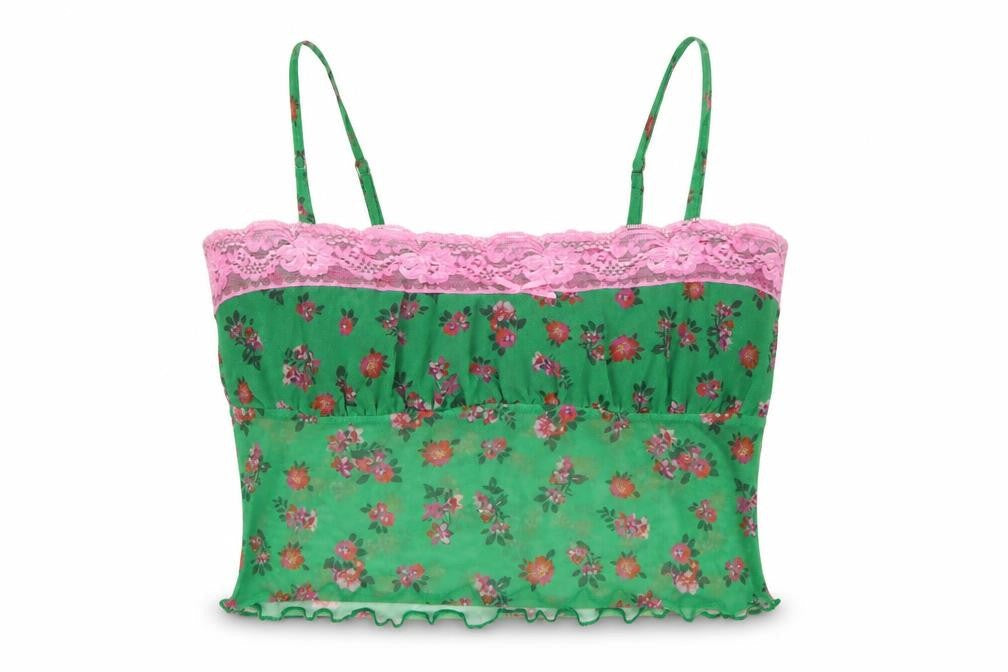 Urban Outfitters Women's Green Floral Camisole Tank - Small