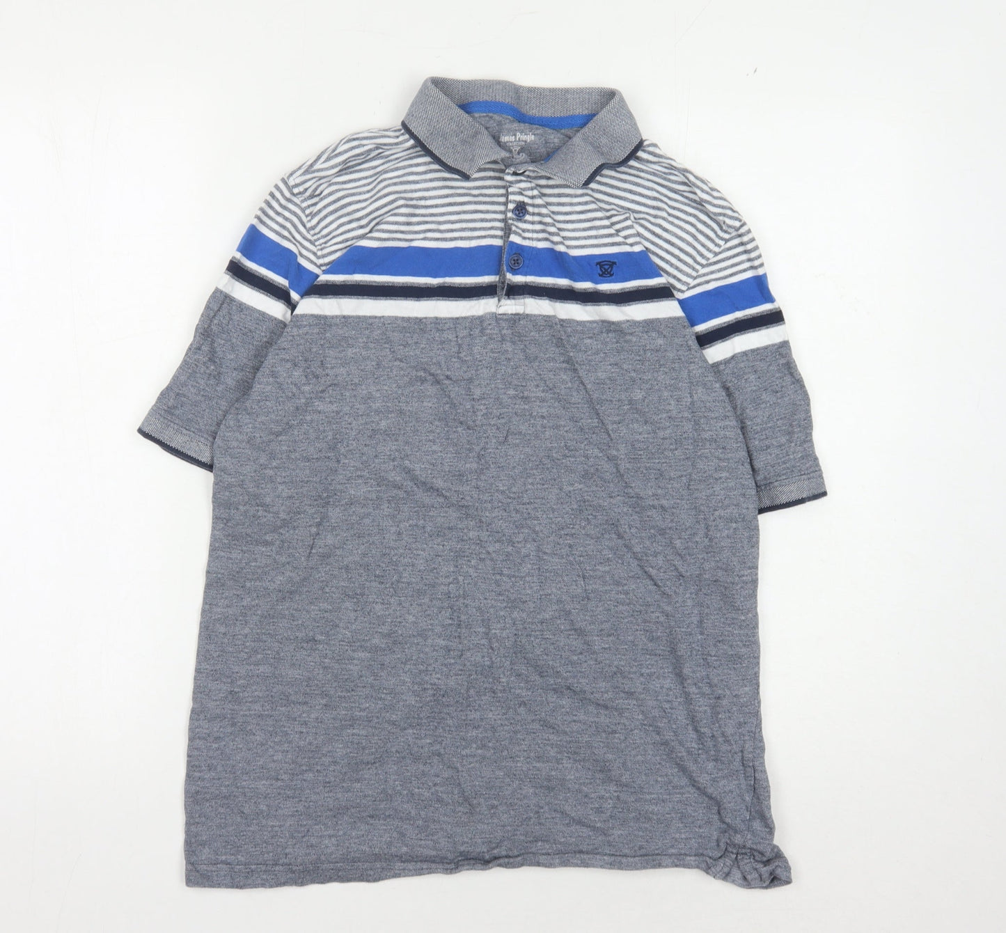 James Pringle Men's Blue Striped Polo Shirt Large
