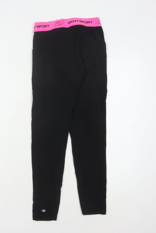 DKNY Women Black Sport Leggings XS Elastic Waist