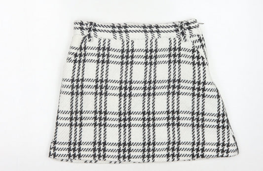 Lost Ink Women's White Check Skirt L