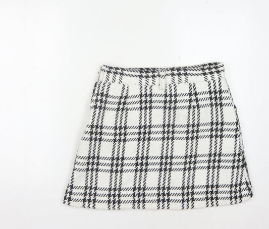 Lost Ink Women's White Check Skirt L