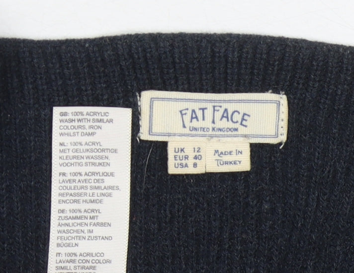 Fat Face Women's Black V-Neck Pullover Jumper Size 12