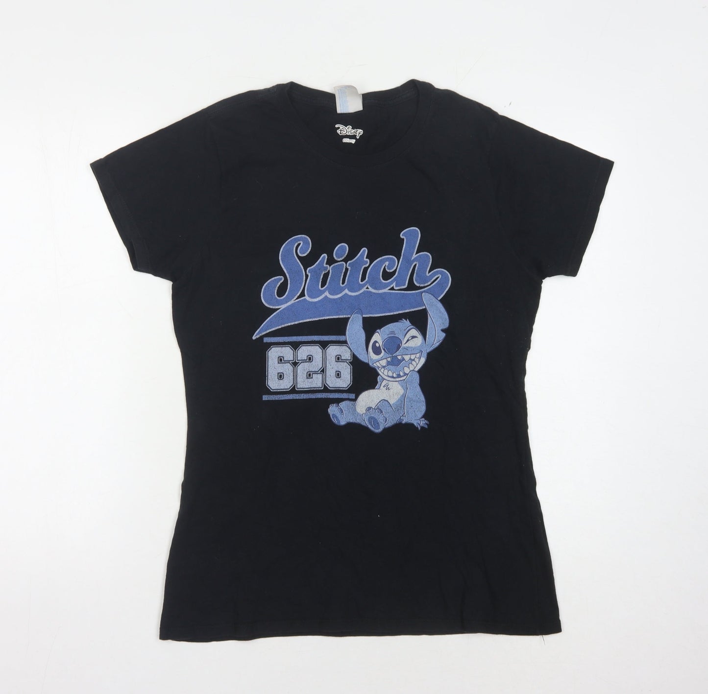 Disney Women's Black T-Shirt - Stitch Cartoon Medium