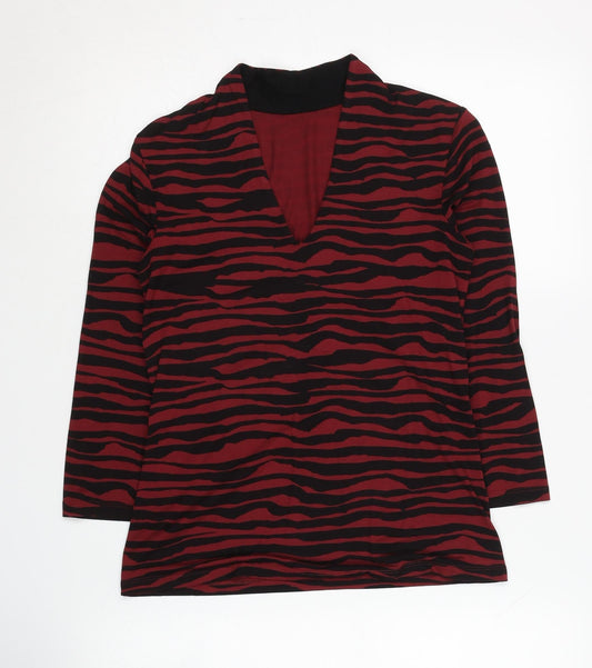 Hobbs Women's Red Animal Print V-Neck Top, Size S