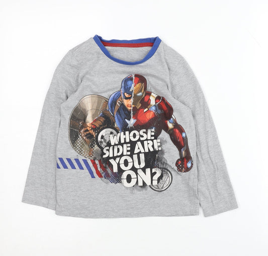 Boys Marvel Captain America T-Shirt, Grey, 6-7 Years, Long Sleeve