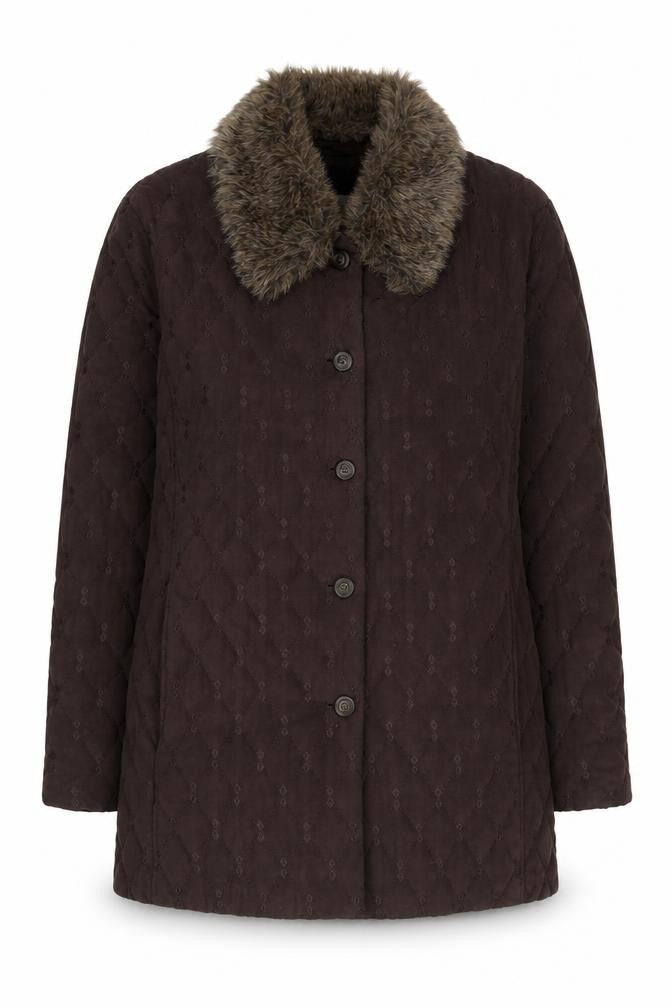 Eastex Women's Brown Quilted Coat, Size 10, Faux Fur Collar