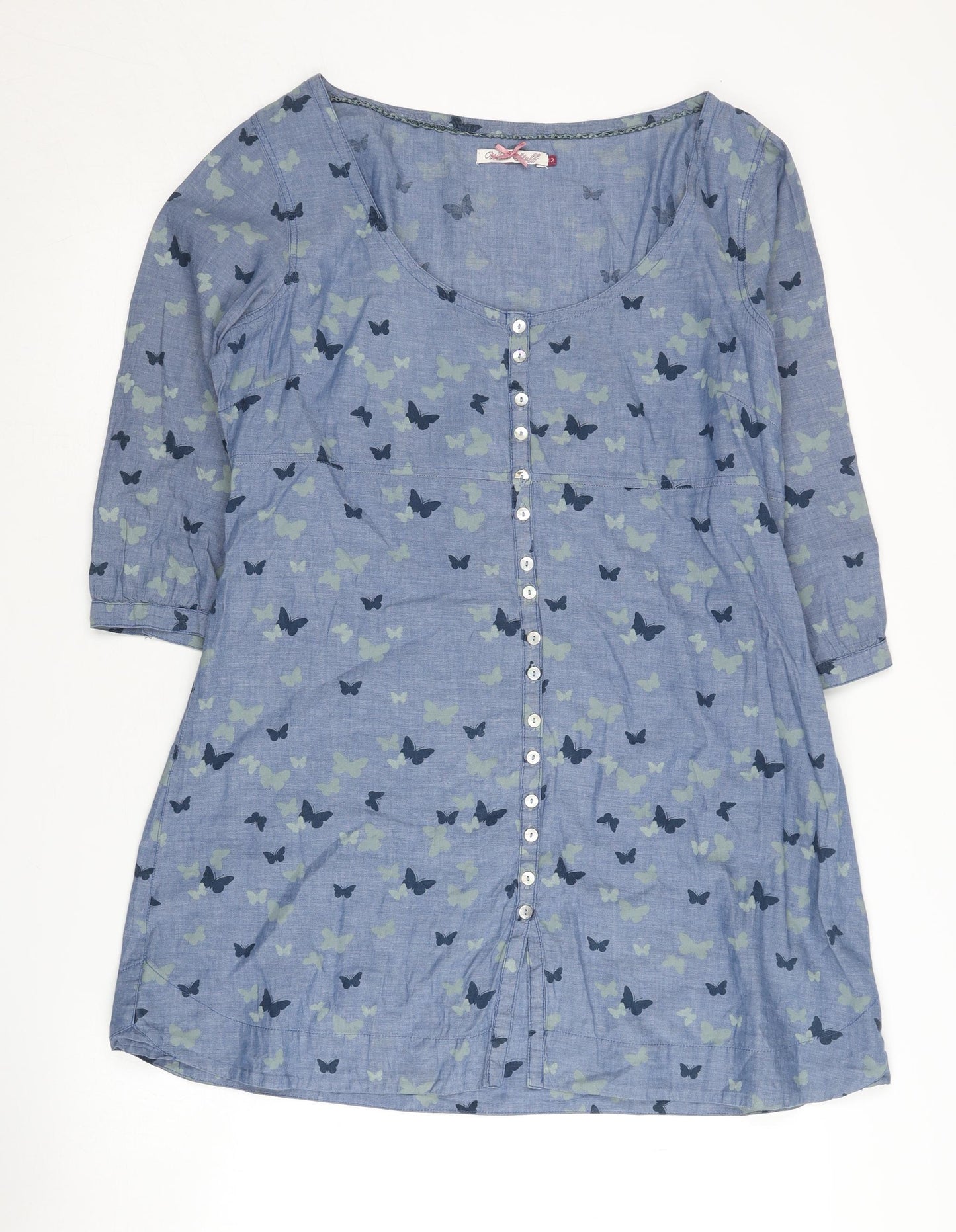 White Stuff Women's Blue Animal Print Shirt Dress 12