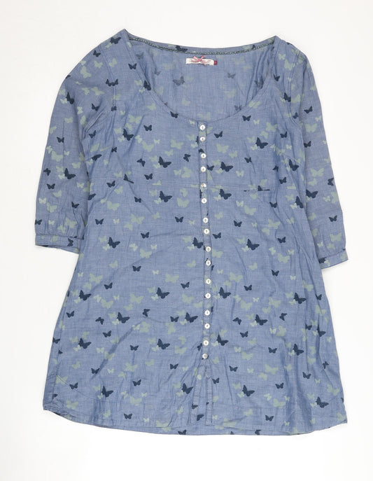 White Stuff Women's Blue Animal Print Shirt Dress 12