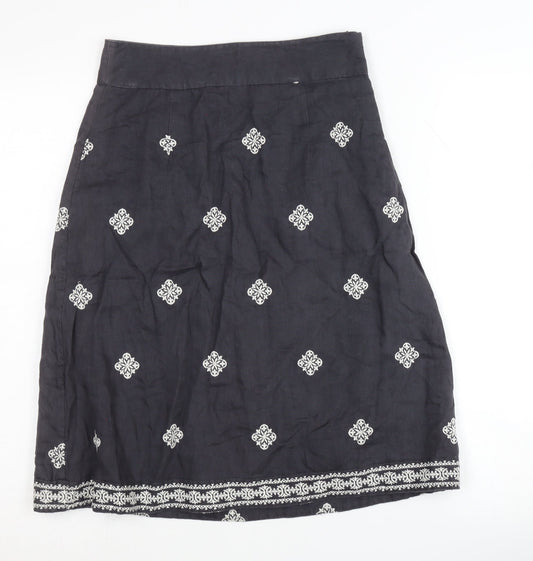 Fat Face Black Linen Embroidered Women's Skirt Size 6