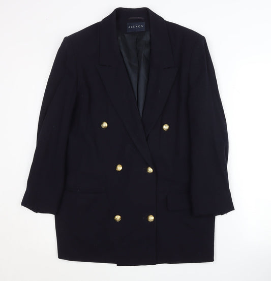 Alexon Women's Black Wool Blazer Size 12, Double-Breasted