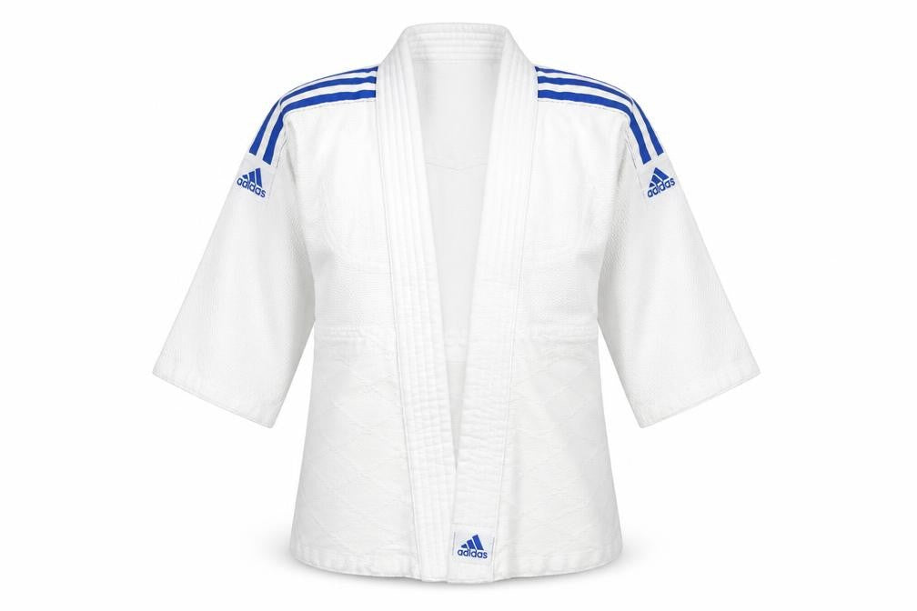Front view of Adidas boys’ white martial arts jacket 4-5 years