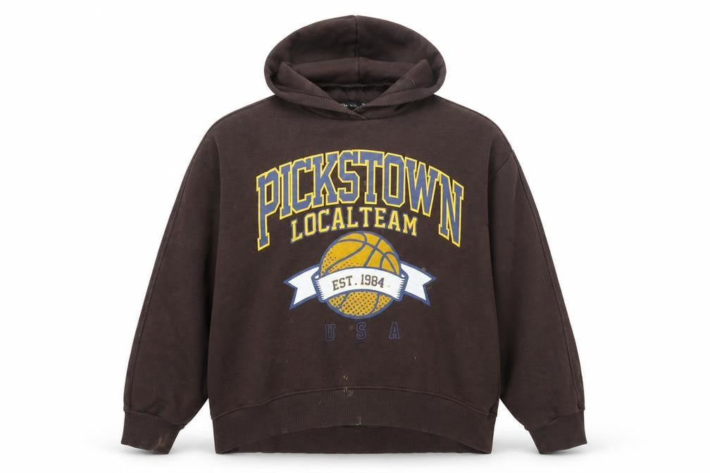 Zara Brown Unisex Hoodie Size L with Basketball Graphic