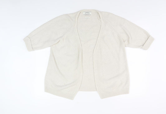 Fat Face Women's Ivory Open Front Cardigan Size 12 Open-Knit Raglan