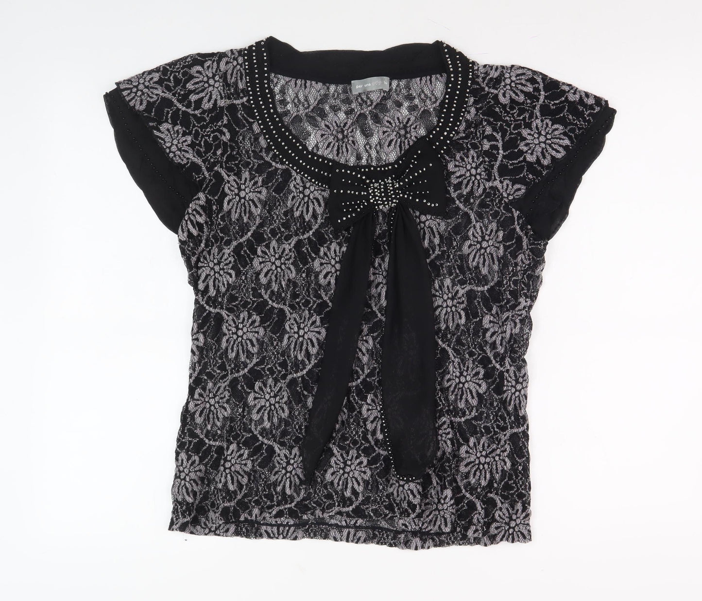 Per Una Women’s Black Lace Floral Blouse Size 16