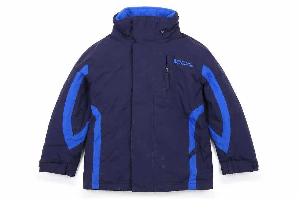 Front view of Mountain Warehouse boys’ blue 3-in-1 jacket, size 2-3, years