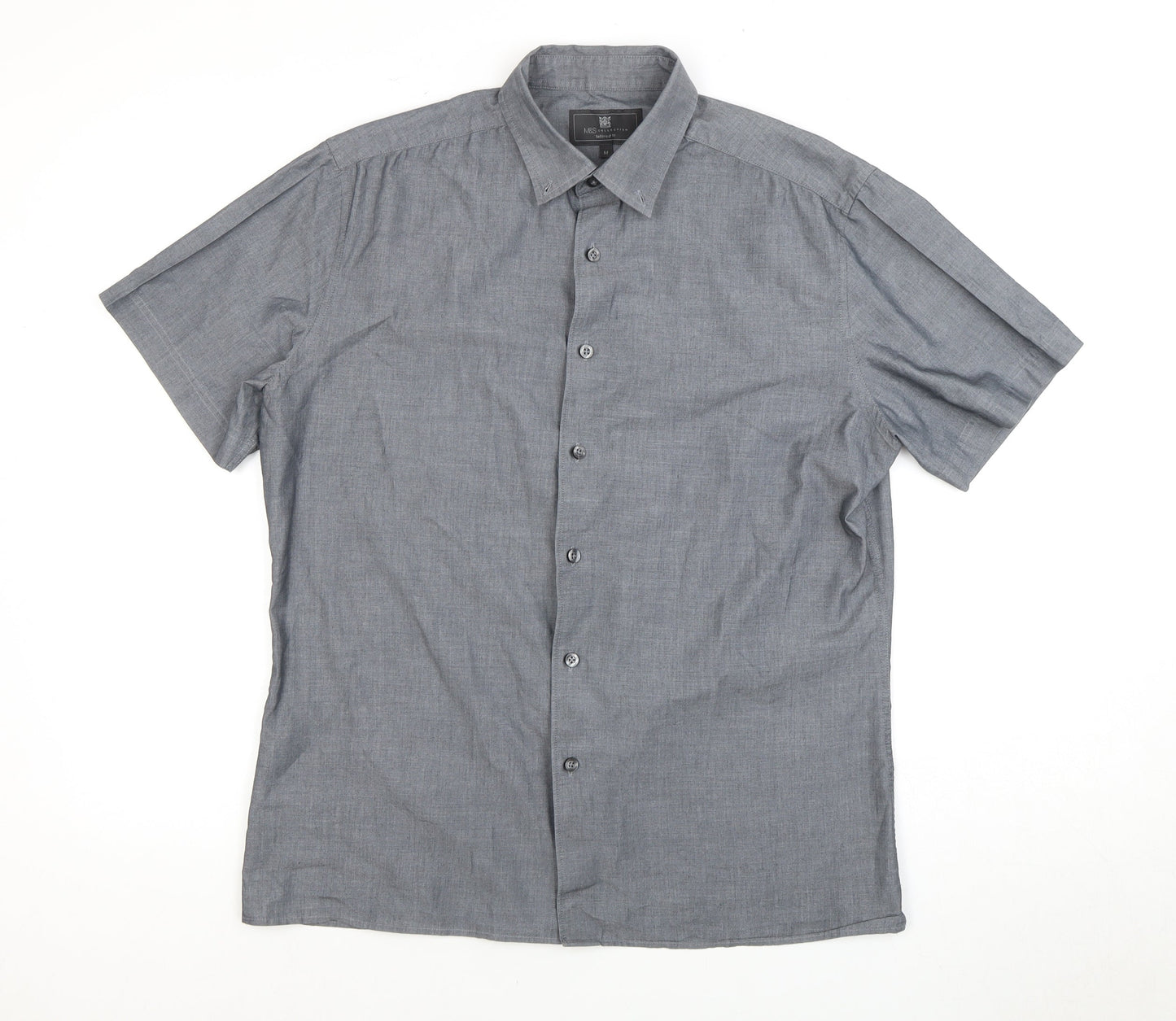 Marks and Spencer Men's Grey Button-Up Shirt M