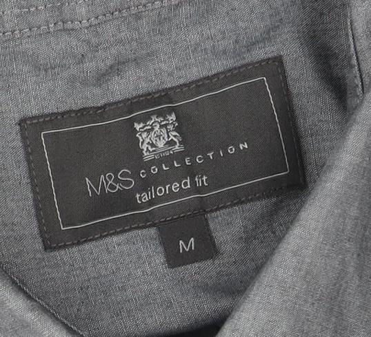 Marks and Spencer Men's Grey Button-Up Shirt M