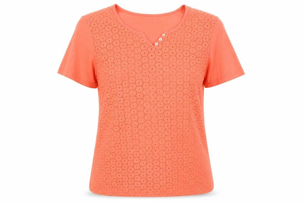 Damart Women's Orange V-Neck T-Shirt, Size 12