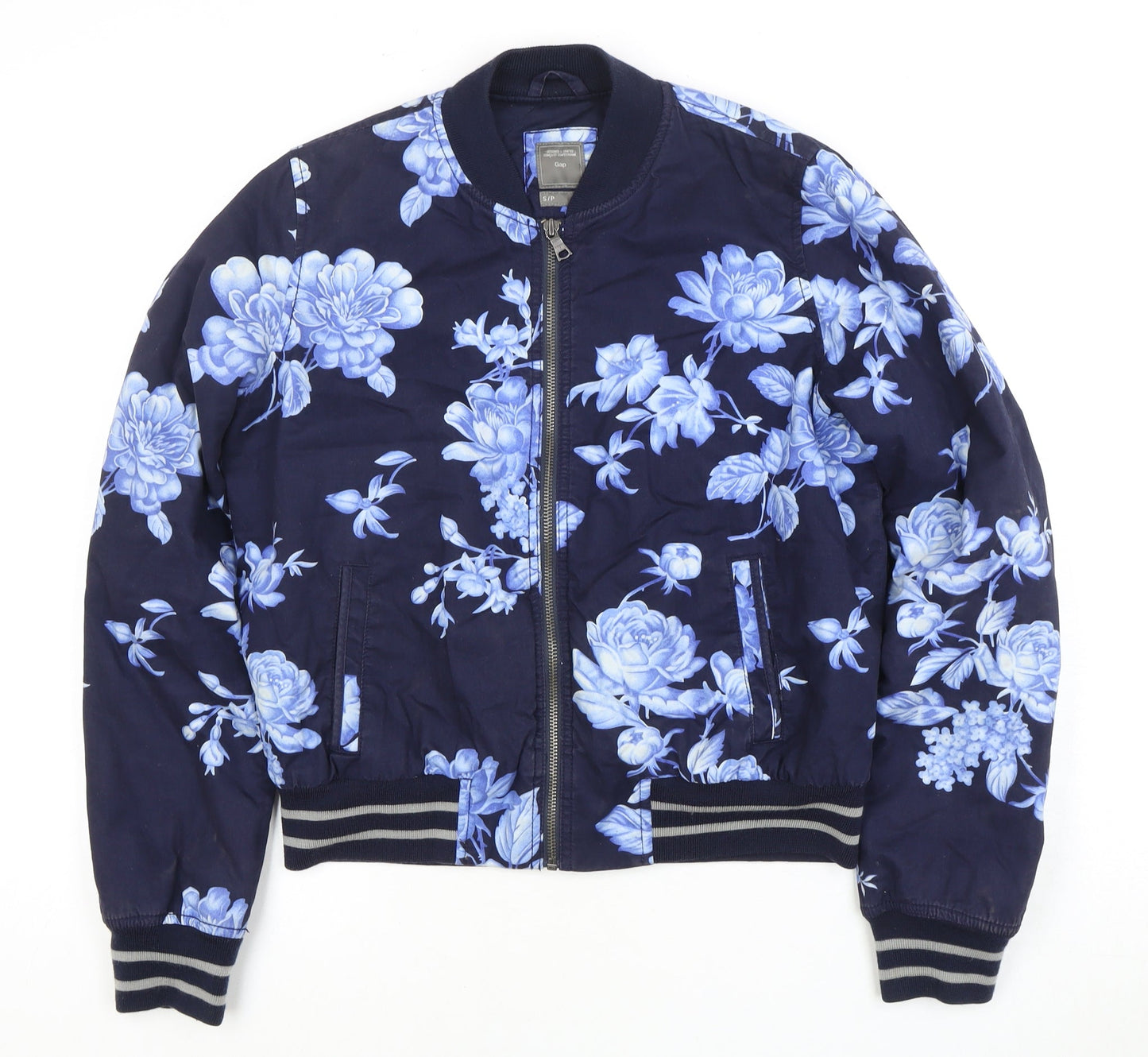 Gap Women's Blue Floral Bomber Jacket, Size S, Casual Style