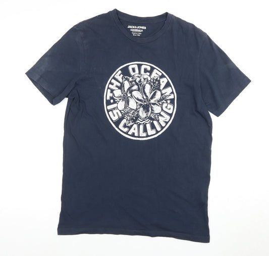 Jack & Jones Men's Blue Graphic Print T-Shirt, Size S