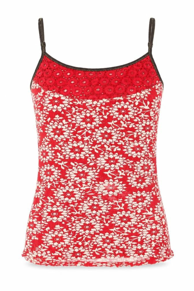 Front view of Denim Co Women's Red Floral Camisole Tank