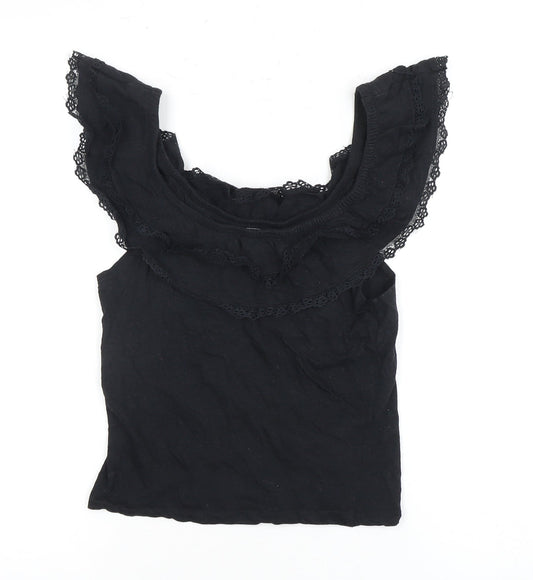 Brave Soul Women's Black Ruffle Accented Top - Size S