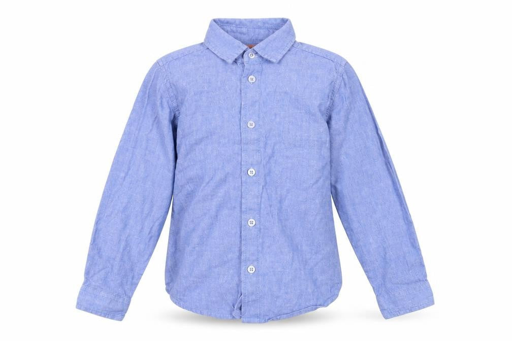 Front view of Ladybird girls’ blue button-up shirt 4-5 years chambray