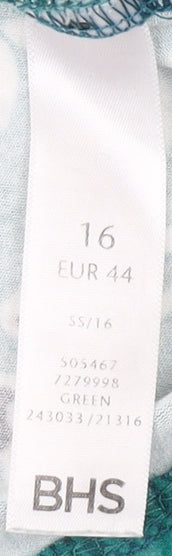 BHS Women's 3/4 Sleeve Green Floral Top Size 16