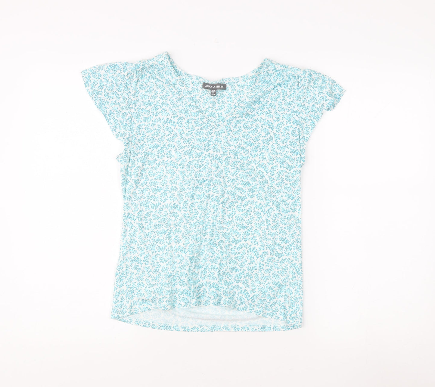 Laura Ashley Women's Blue Floral Blouse, Size 8, Cap Sleeve