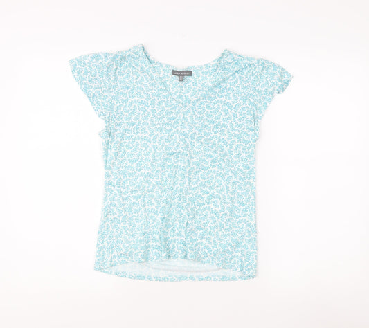 Laura Ashley Women's Blue Floral Blouse, Size 8, Cap Sleeve