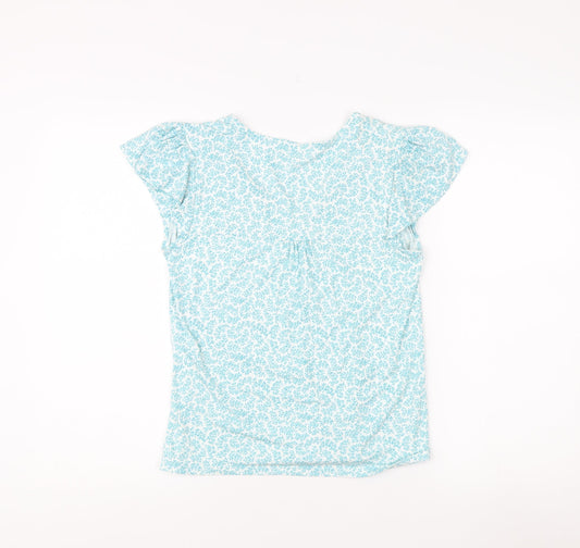 Laura Ashley Women's Blue Floral Blouse, Size 8, Cap Sleeve