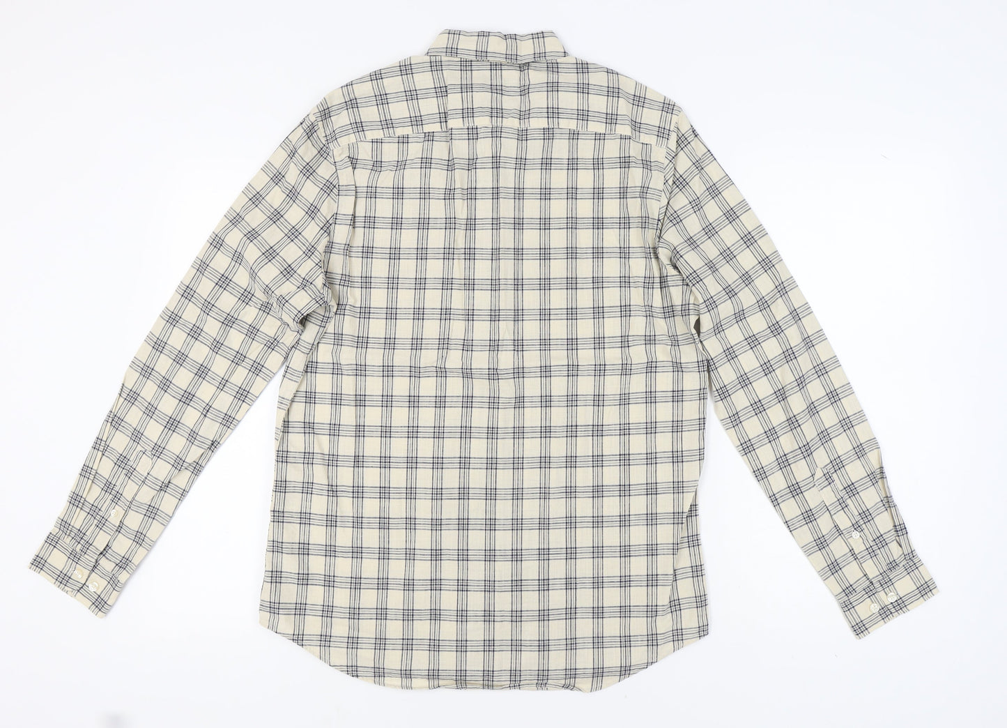 Next Men's Beige Check Button-Up Long Sleeve Shirt M