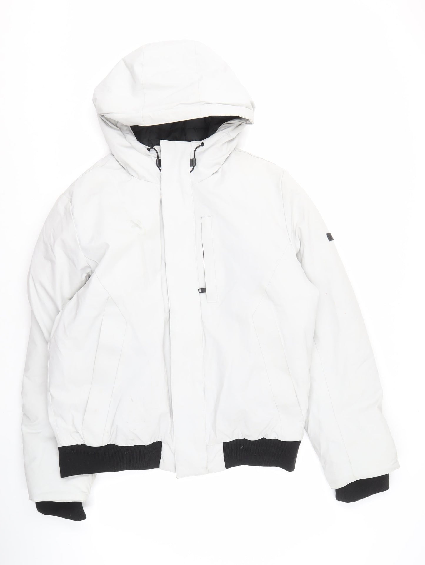 DKNY Men's White Puffer Jacket M Hooded Casual Winter