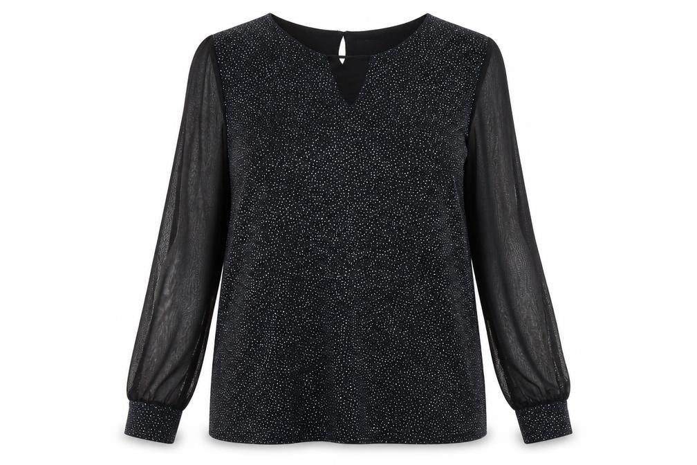 M&Co Women's Black Party Blouse, Size 20, Glitter Accents